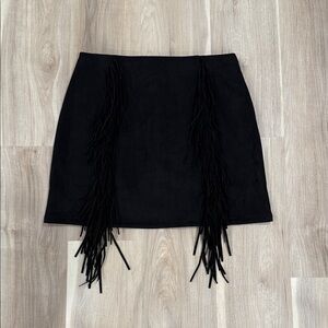 Black Fringe Mini Skirt